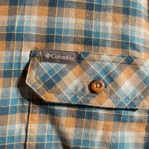 Columbia Men's Teal and Mustard Plaid Shirt